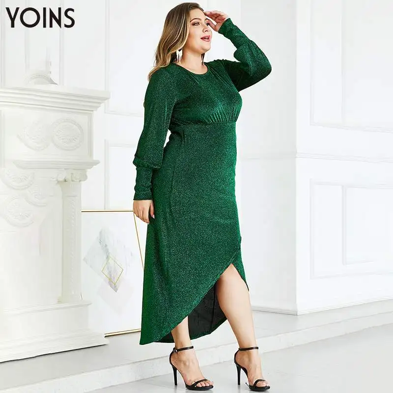 YOINS-модное металлическое блестящее вечернее платье с круглым вырезом и