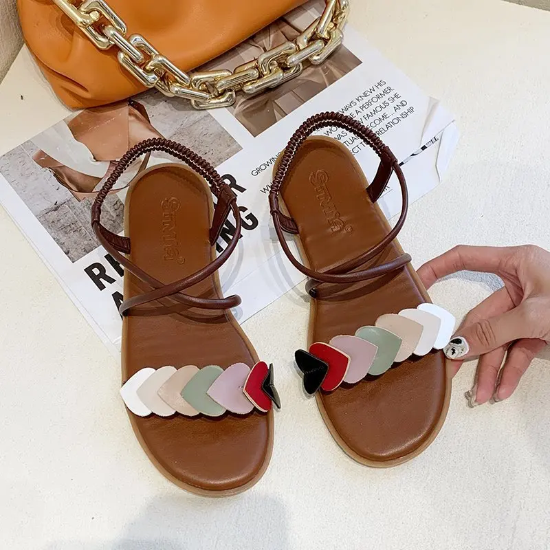 

2021 Summer New Women's Sandals Cute Love Flip-Flop Sandals Flat Elastic Band Fashion Comfortable Women's Shoes