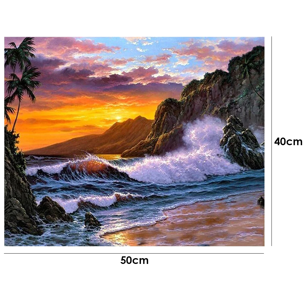 

Painting By Numbers Kit DIY Seaside Sunset Hand Painted Canvas Oil Art Picture Home Decoration DIY for Unique Gift