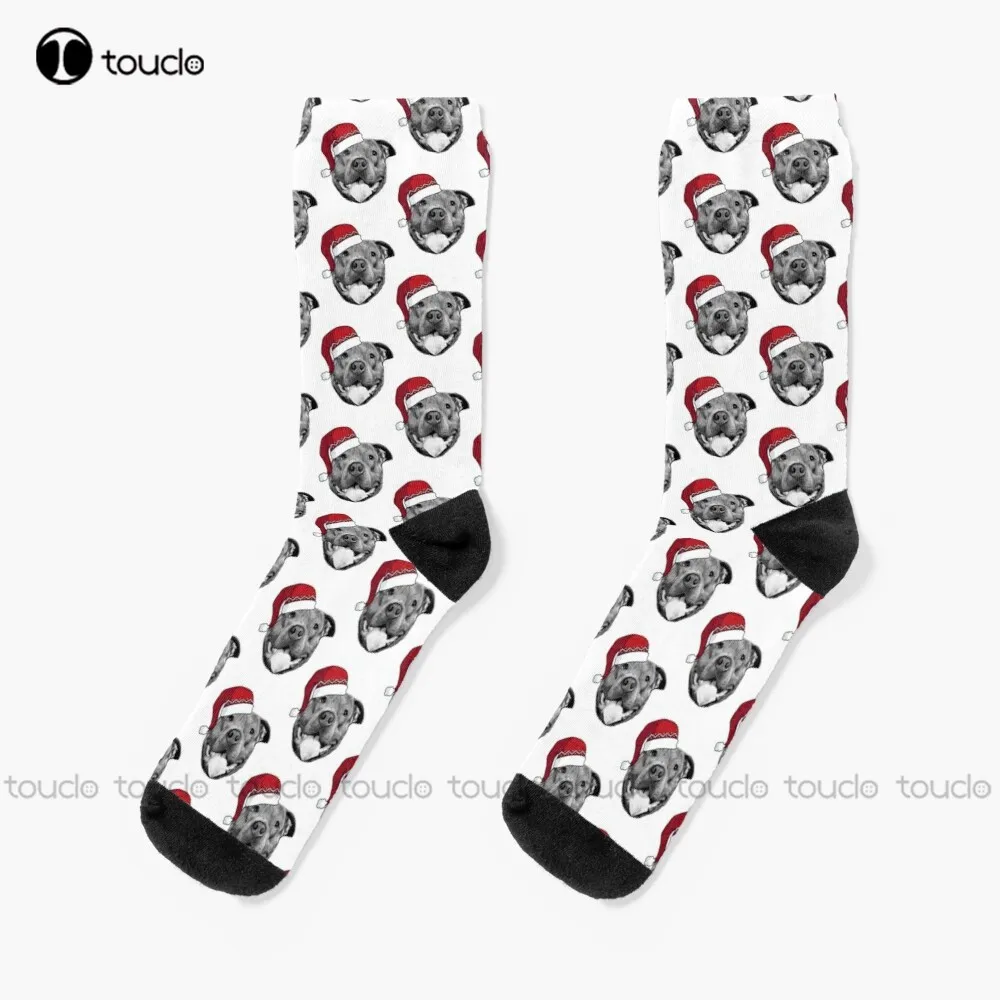 

Pitbull Santa Socks Women Crew Socks Personalized Custom Unisex Adult Teen Youth Socks 360° Digital Print Christmas Gift Gift