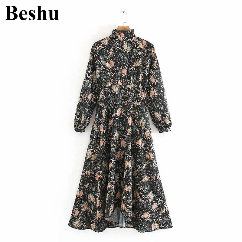 Za 2019 женское платье с цветочным принтом и длинным рукавом повседневное летнее