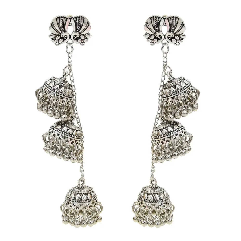 Серьги-подвески Jhumka Jhumki из цинкового сплава с кристаллами