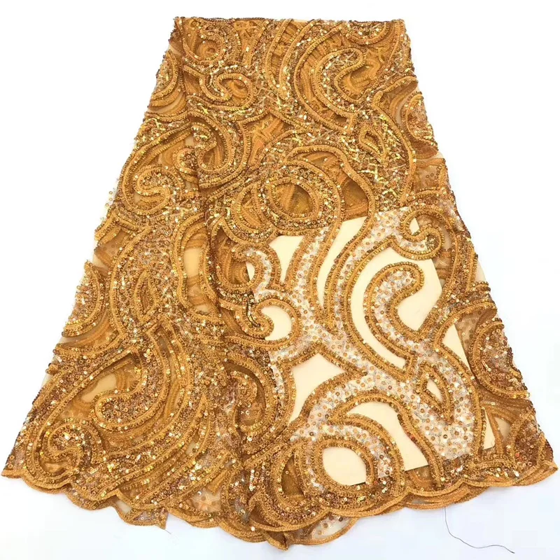 

(5yards/pc) High quality lemon green sequins lace fully embroidered African French net lace fabric for party dress FZZ880