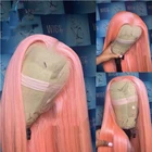 Прямой синтетический парик розового цвета 13*4 на сетке спереди, Детские волосы, волнистые, термостойкие волосы для женщин с детскими волосами без клея