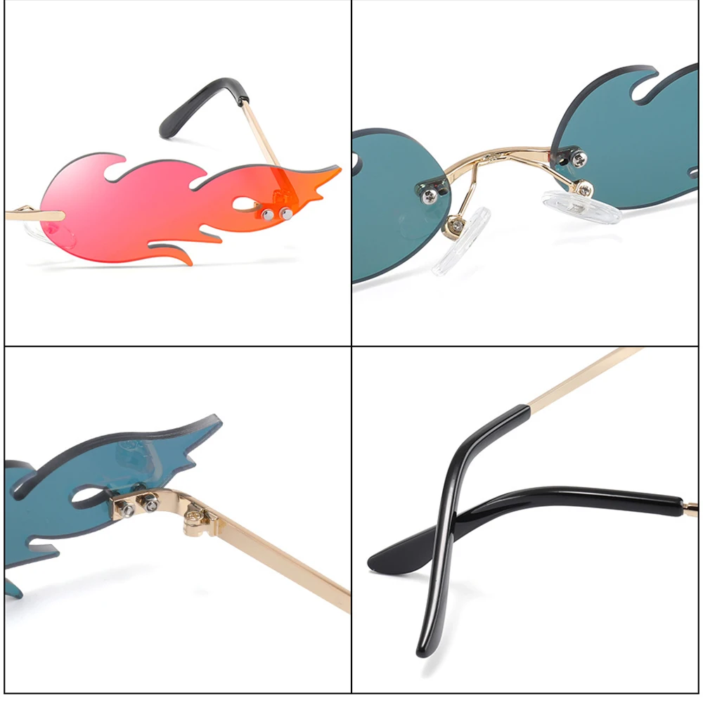 

KLASSNUM Luxury Fashion Fire Flame Sunglasses Women Rimless Wave Sun Glasses Metal Shades For Vintage Women Mirror Eyewear UV400