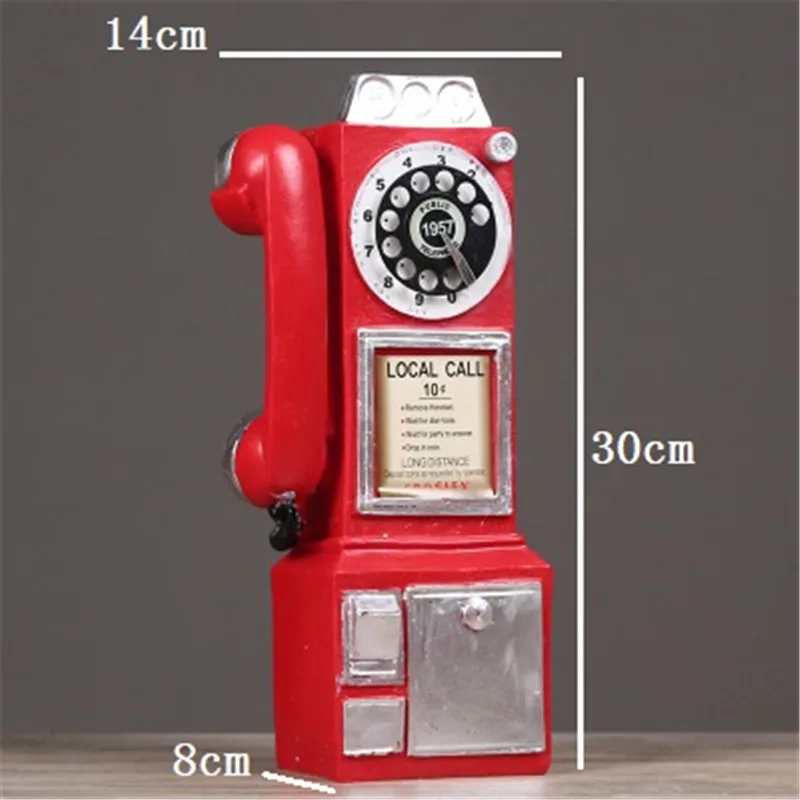 retro resin dial pay phone model classic look vintage rotate phone booth home decoration ornament crafts accessory old phone free global shipping