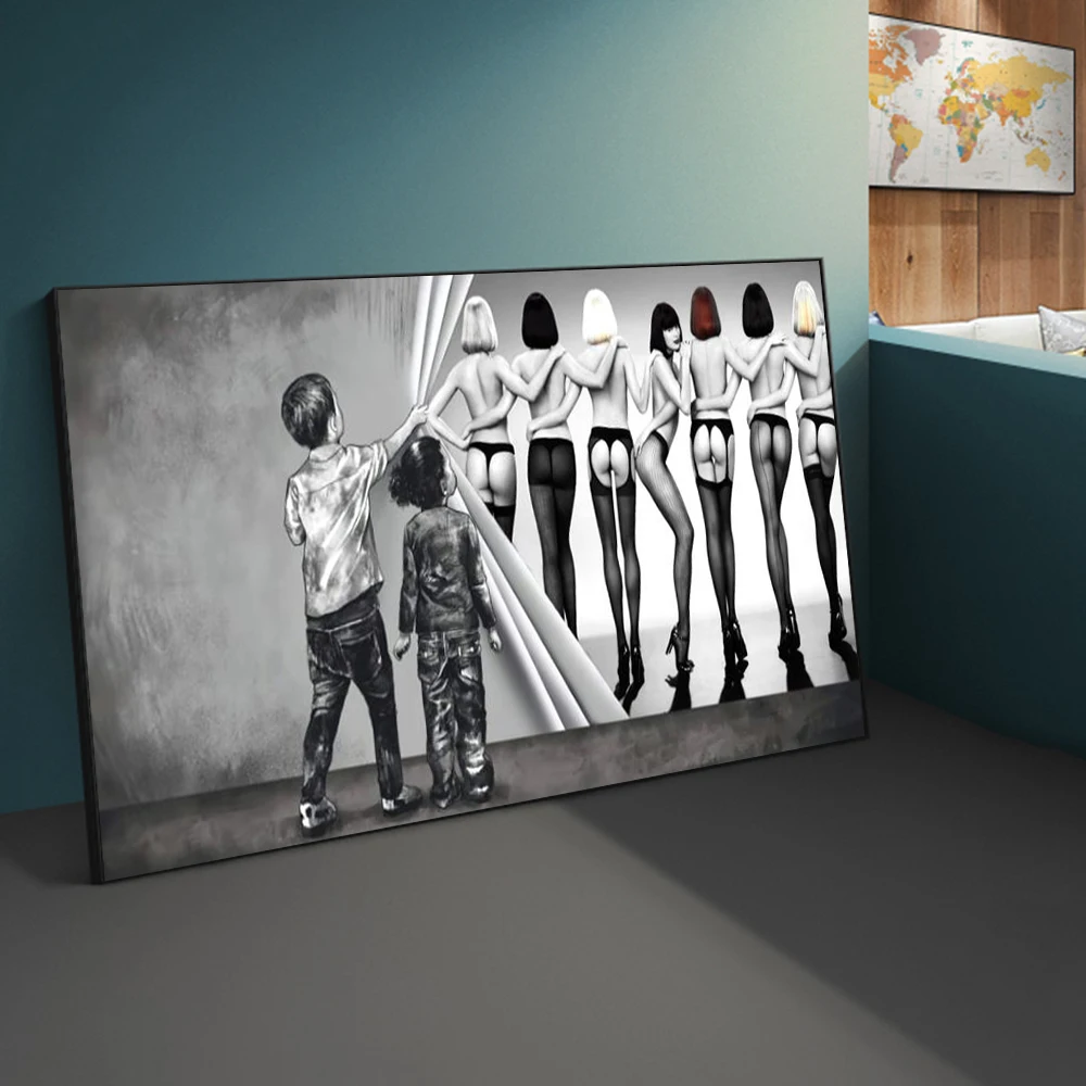 

Уличное граффити, искусство за занавеской, Абстрактная Картина на холсте, сексуальная женщина, плакат, печать, Настенная картина, картина дл...