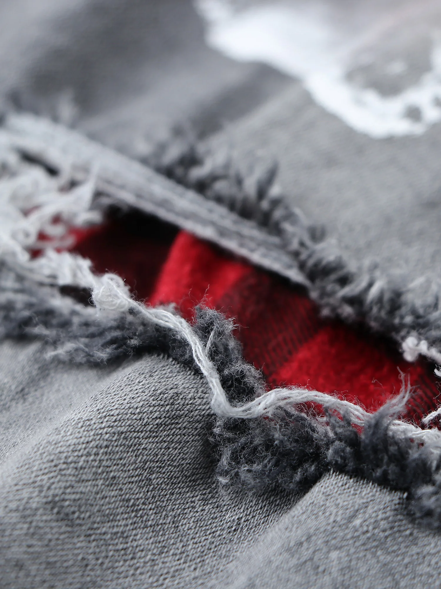 

New Fashion Mens Jeans Spliced Ripped Denim Pants Pencil Jeans Slim Patch Pants Red Check Plaid Pants Elastic Waistline S-3XL