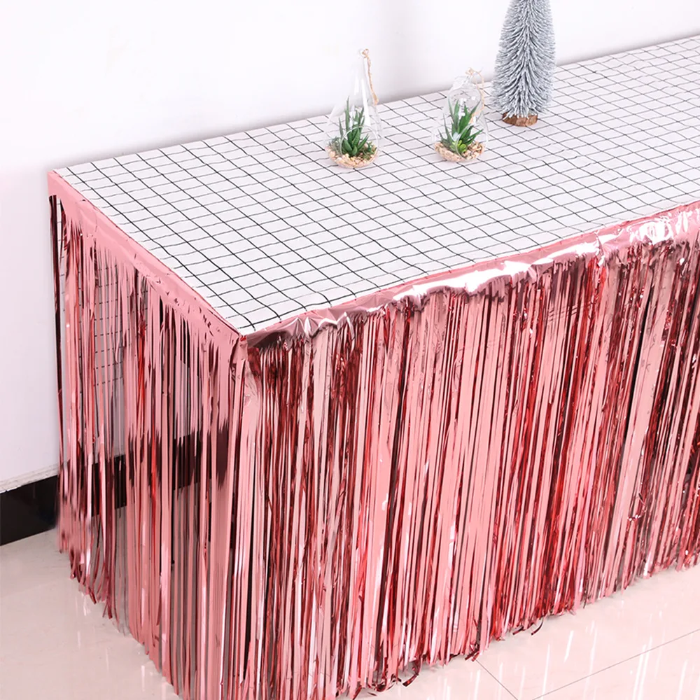 

275x75cm Metallic Foil Fringe Table Skirt Party Decoration Hawaiian Birthday Baby Shower Wedding Bachelorette Party Decorations