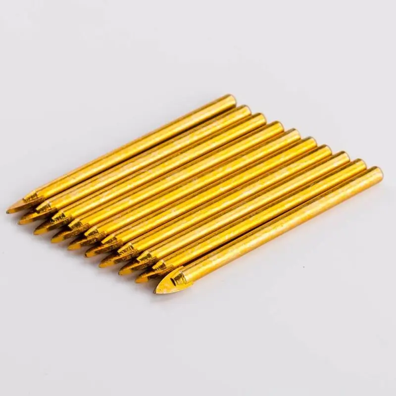 

10pcs Titanium Ceramic Tile Glass Drill Bit Tungsten Spear Head 6mm TIN Coated Carbide Point With 2 Cutting Edges