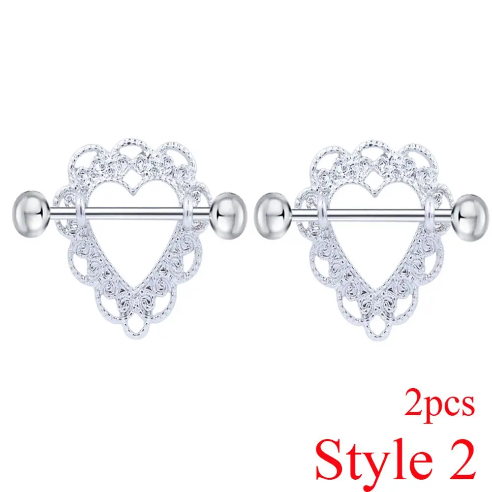 style2(2pc) 1 Pair Fashion Round Non-Piercing Nipple Ring Shield Body Piercing Jewelry Nickel-free Fake Piercing 316L Surgical Steel - Окраска металла: style2(2pc)