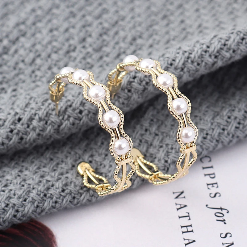 В Корейском стиле модная жемчужная серьги S925 стерлингового серебра иглы Кафф