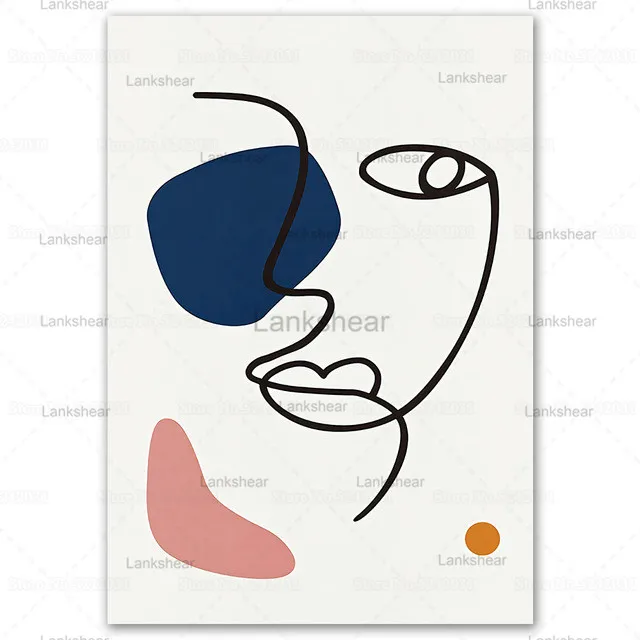 Постер в скандинавском стиле с изображением девушки и лица простая линия холст