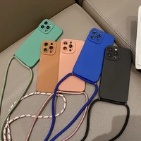 liquid silicone necklace phone case for iphone 12 13 mini 11 pro xs max x xr 6 6s 7 8 plus se lanyard crossbody cord rope cover
