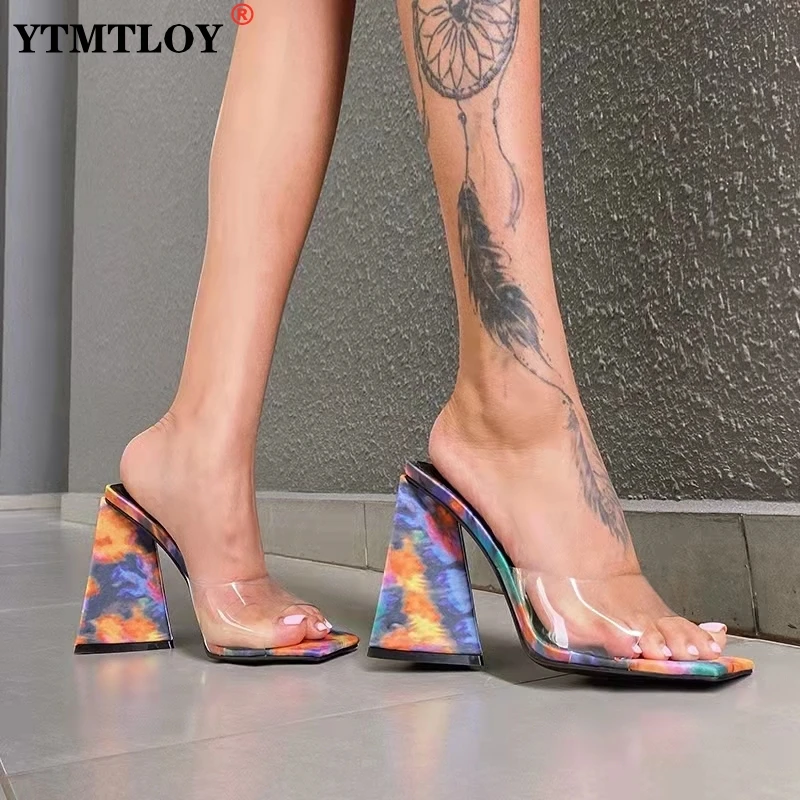 

Шлепанцы женские на высоком каблуке, сандалии на толстой подошве, без задника, открытый носок, пикантная обувь для вечеринки