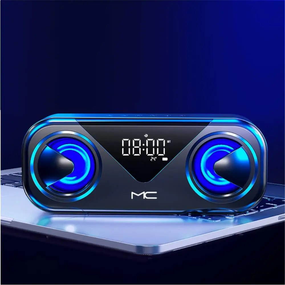 Bluetooth беспроводной динамик Tf светодиодный цифровой будильник сабвуфер двойной
