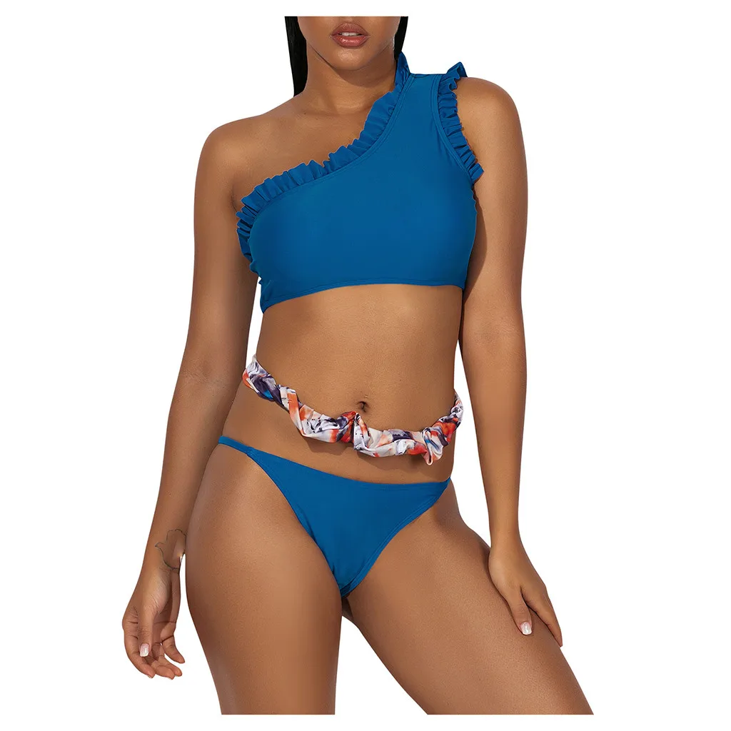 Женский сексуальный купальник с блестками на одно плечо 2 предмета бикини пуш ап