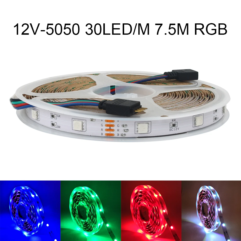 

Гибкая светодиодная лента SMD 7,5, 12 В постоянного тока, 5050 м, 30 светодиодов/м, RGB-лента, Светодиодная лента, светящаяся лента 7,5 м/рулон, декоративная лента для ламп