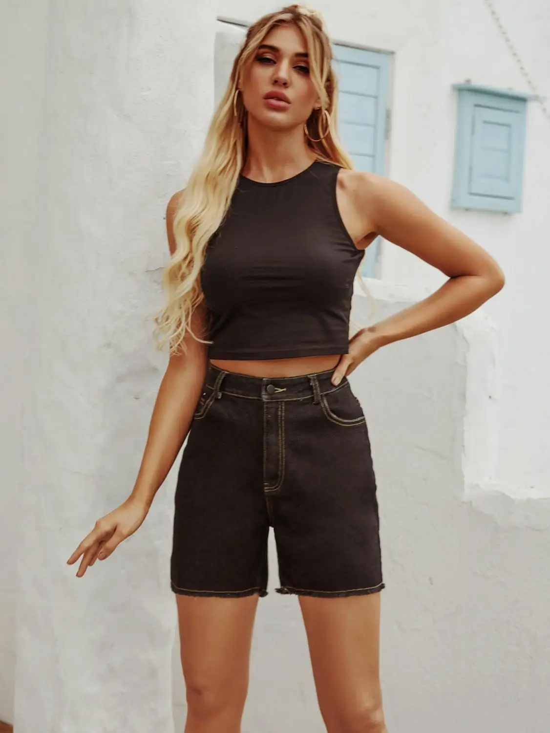 

Ladies Retro Jeans Hot Sale Denim Shorts Ladies High Waist Denim Shorts Casual Straight Shorts Fringed Ladies Denim Shorts