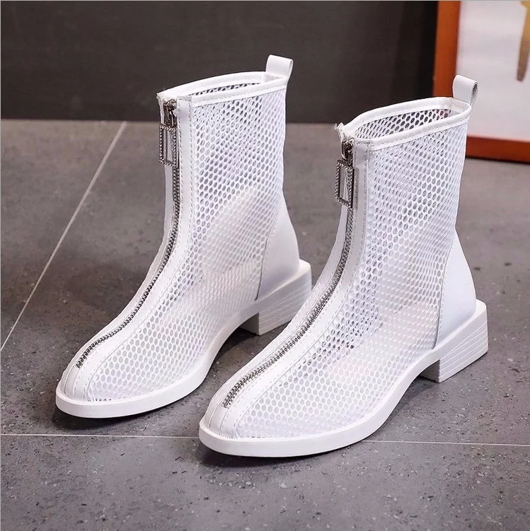

Mesh Hollow Chelsea Short Boots Women 2021 New Summer Thin Section Breathable Thick Heel Martin Boots Female High Top Sandals