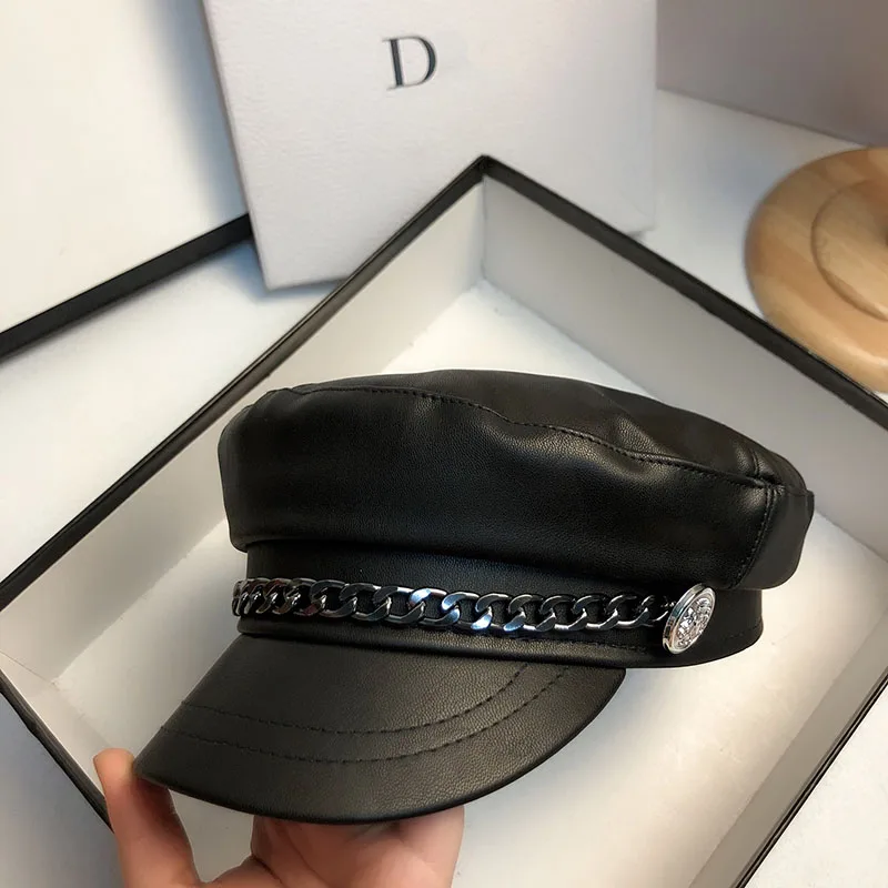 Шляпа Фибоначчи женская зимняя с цепочкой из искусственной кожи|Женские военные