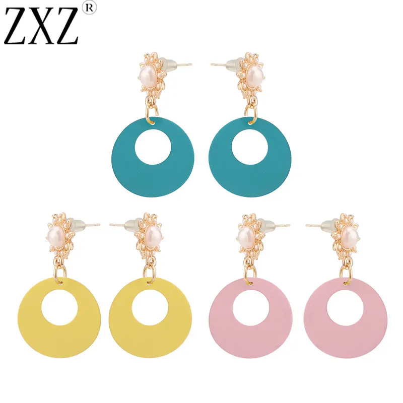 ZXZ новые модные открытые круглые Висячие серьги для женщин в форме капли