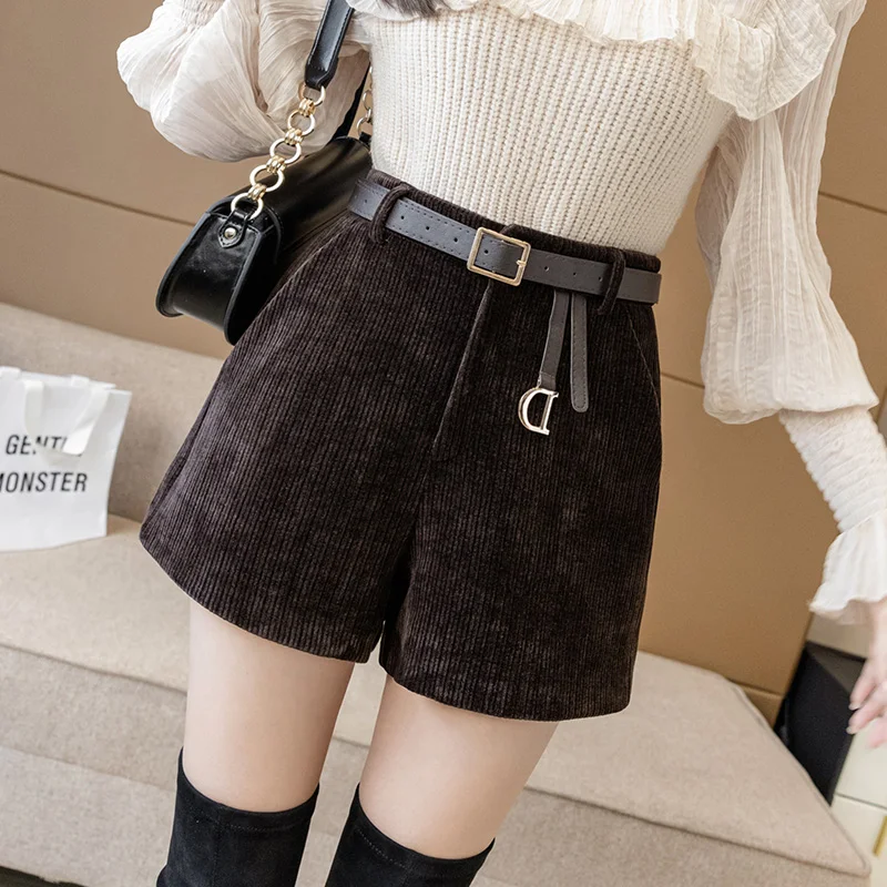

Chenille Corduroy Shorts Women Autumn Winter Thick Booty Shorts Loose Wide High Waist Casual Velvet Shorts