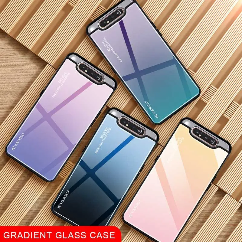 Чехол из ТПУ и закаленного стекла градиентного цвета для Samsung Galaxy A80 Модный чехол