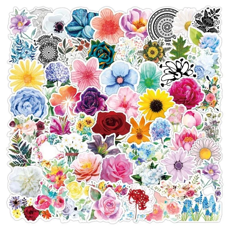 

100pcs/set Flowers and Rose Scrapbooking Sticker Waterproof Decals Guitar Laptop Luggage Fridge Graffiti Kawaii Flower Stickers