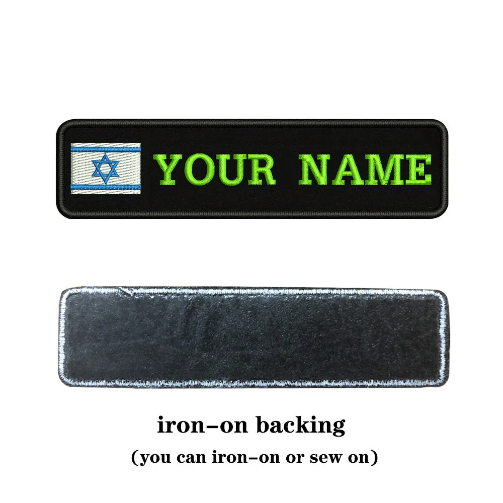 light green-iron on На заказ Вышивка Флаг Израиль имя заплатка с текстом 10 см* 2,5 см значок Утюг на или липучке Подложка для одежды брюки рюкзак шляпа - Цвет: light green-iron on