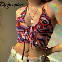 rapcopter paisley crop top ruched tie up camis v neck halter top women summer new corset top harajuku tank top cute 90s sweats