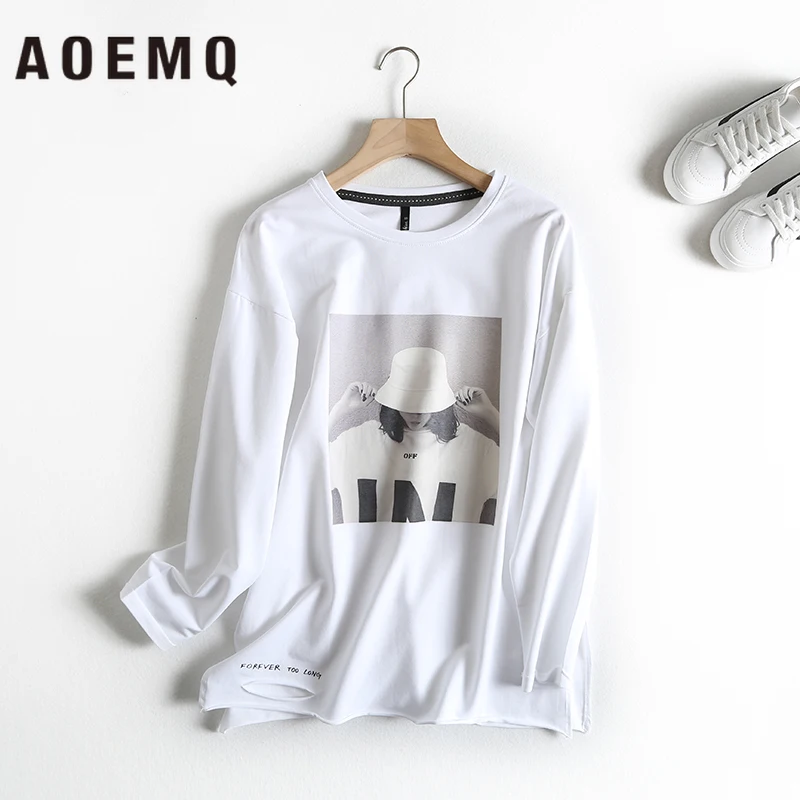AOEMQ повседневные рубашки белый/черный цвет американская девушка Характер печати рубашки женские топы хлопок легко чистить Осенняя женская одежда
