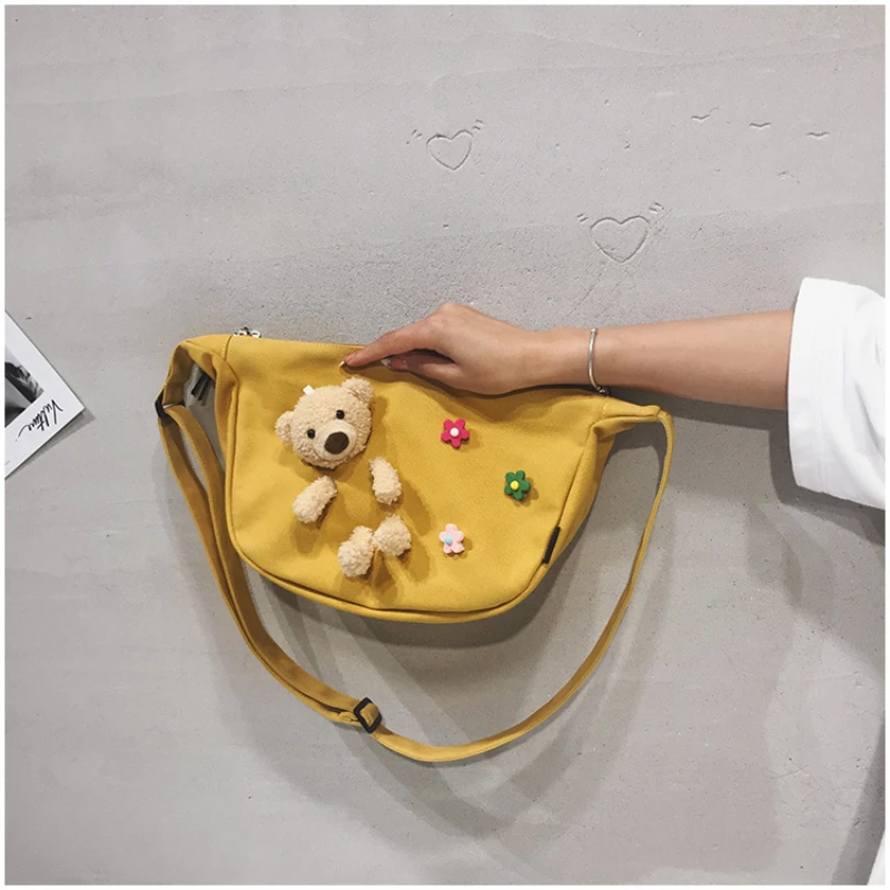 

Fashion All-match Canvas Bag Cute Girl Shoulder Ladies New Bear Messenger Tide bags for women