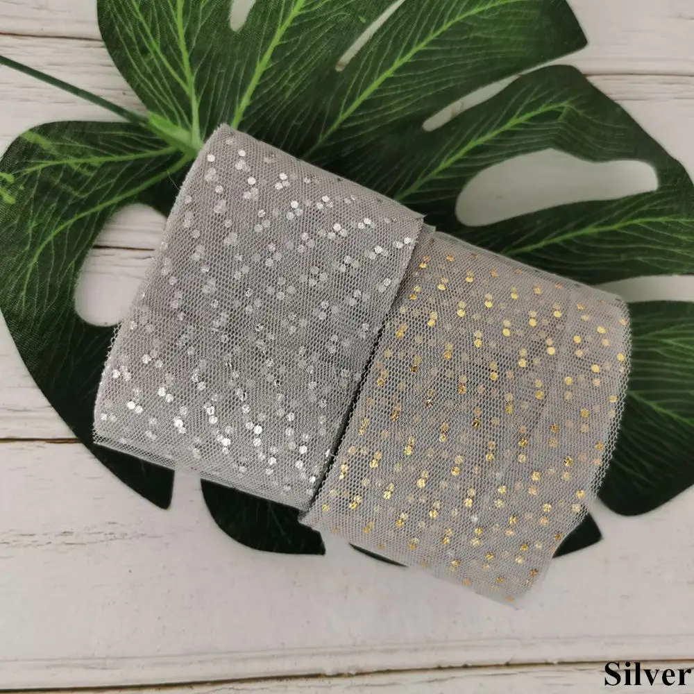 Silver 6 см, 23 м, блестящая Тюлевая лента в горошек золотистого и серебряного цвета, Тюлевая сетка, тканевые полоски, сделай сам, украшение для волос, Poms Journal, вечерние принадлежности - Цвет: Silver