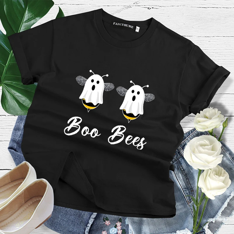 Boo Bees/парная футболка на Хэллоуин, забавная футболка с круглым вырезом, высокое качество, футболка с коротким рукавом, топы