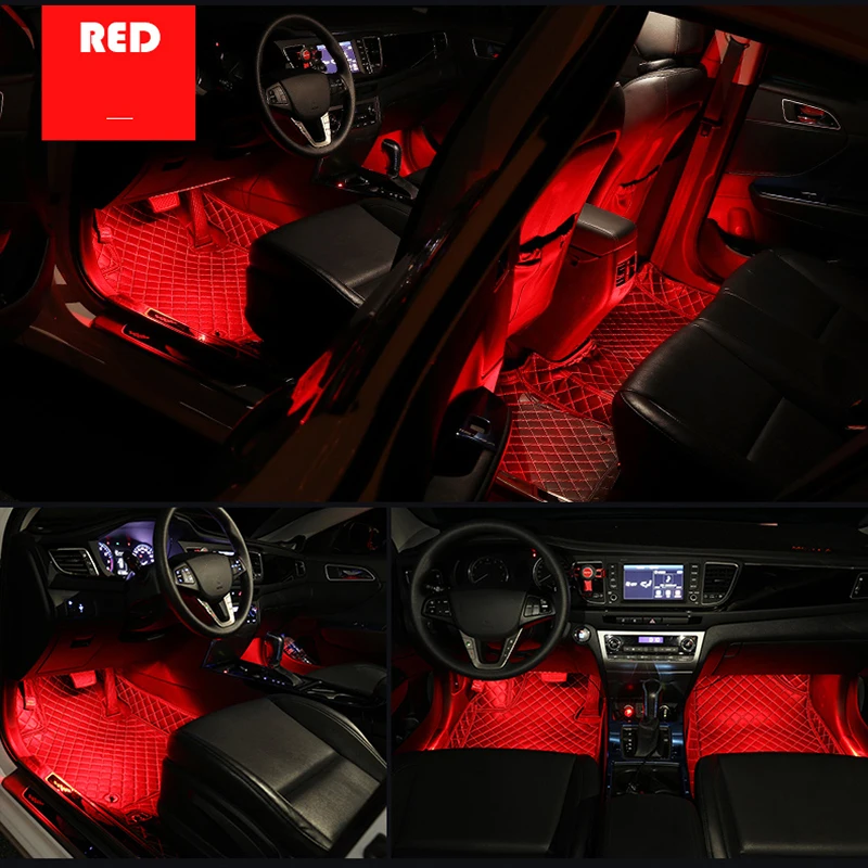 

LED Car Foot Light Ambient Lamp With USB Wireless Remote Music Control Multiple Modes Automotive Interior Decorative Lights