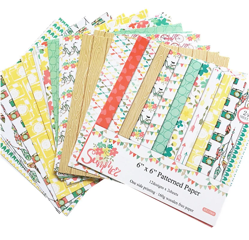 

24 Sheets 6"X6" Summer Patterned Paper Pad Scrapbooking Paper Pack Handmade Craft Paper Craft Background Pad Card RE17068