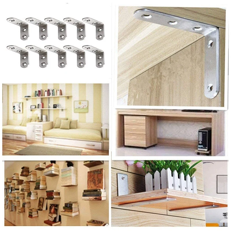 

New 10Pcs 50X50MM with Screws Heavy-Duty "L"-Shaped Decorative Joint Corner Bracket Shelf Rack Wall Mount Bracket