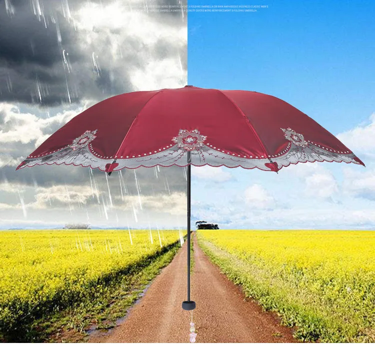Creative all steel 8 bone umbrella stand sun umbrella sunscreen anti-UV lace embroidered umbrella female tri-fold umbrella