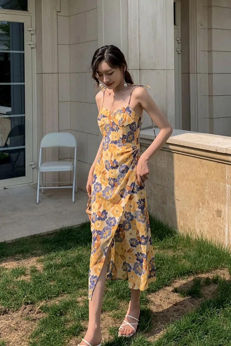 

Dresses for Women Summer Floral Dress for Women French Style Retro Elegant Tight Waist Figure Flattering Skirt Dresses