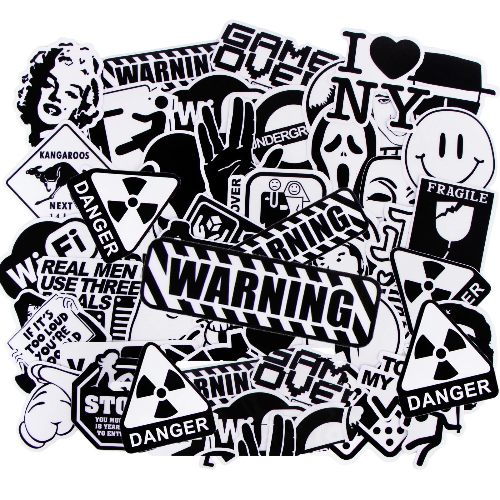 100 шт. не повторяет прозрачные черно-белые смешанные наклейки JDM для чемодана