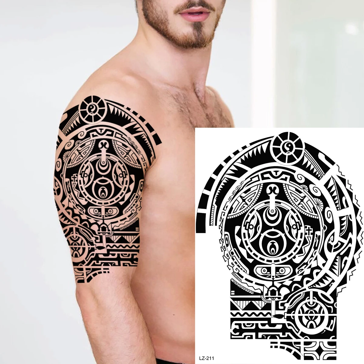 Черные татуировки Maori Tiki Totem Arm для мужчин временные взрослых реалистичные