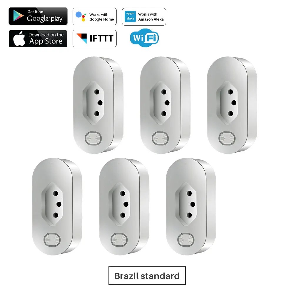 6 Pcs WiFi умная розетка, Бразильская стандартная розетка с контролем энергии, совместимая с Alexa Google Assistant - Цвет: 6 Pcs