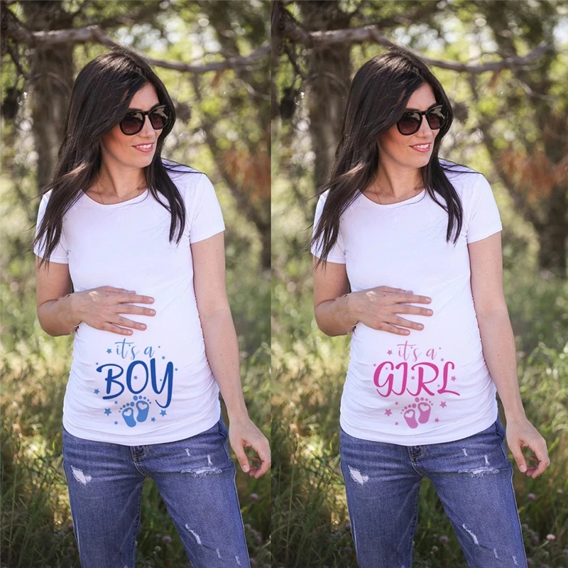 

It's A Boy/girl Women Pregnant Anouncement T-Shirts New Mom Materinity Summer Short Sleeve Tshirt Pregnancy Clothes Soft Wear
