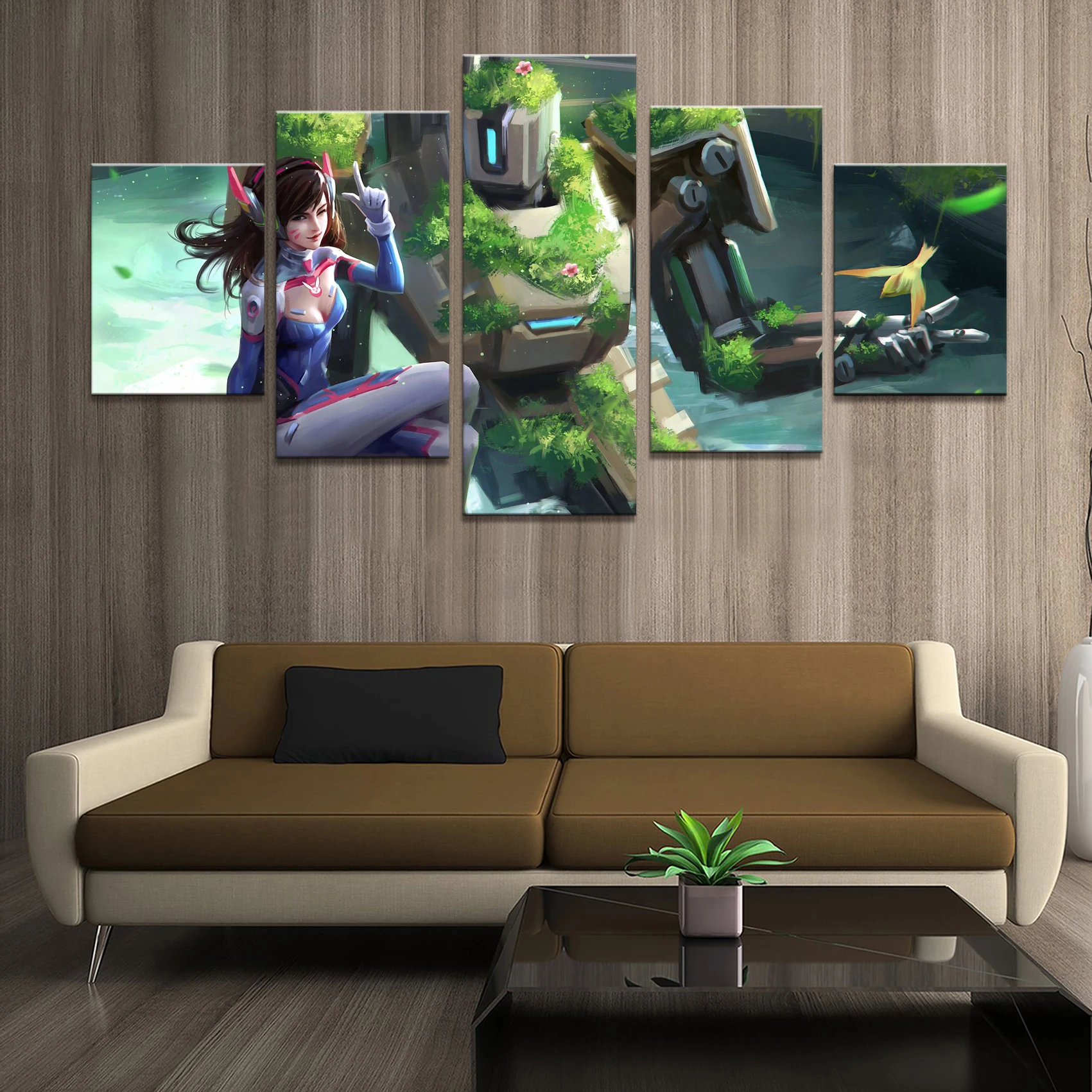 Home Decor Poster HD Pictures Prints Canvas 5 Piece Modular Bastion D VA Overwatch Game Living Room Decorative Painting Framed | Дом и сад