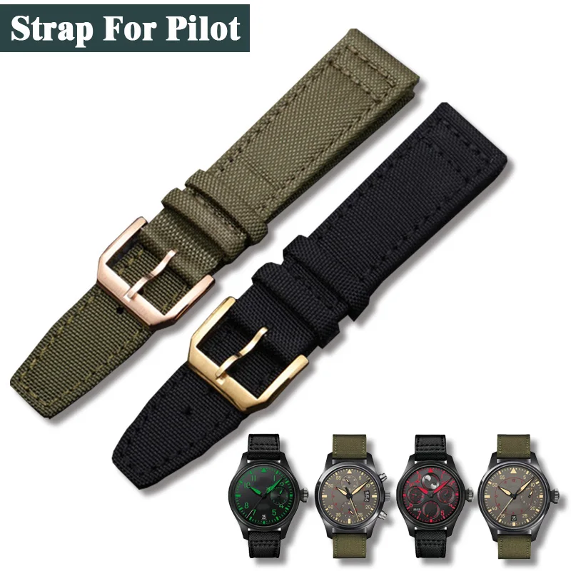 

Leather Nylon Canvas 20 21 22mm Watch Accessories Strap Stainless Steel Pin Buckle watchband best For IWC of Pilot Series Watch