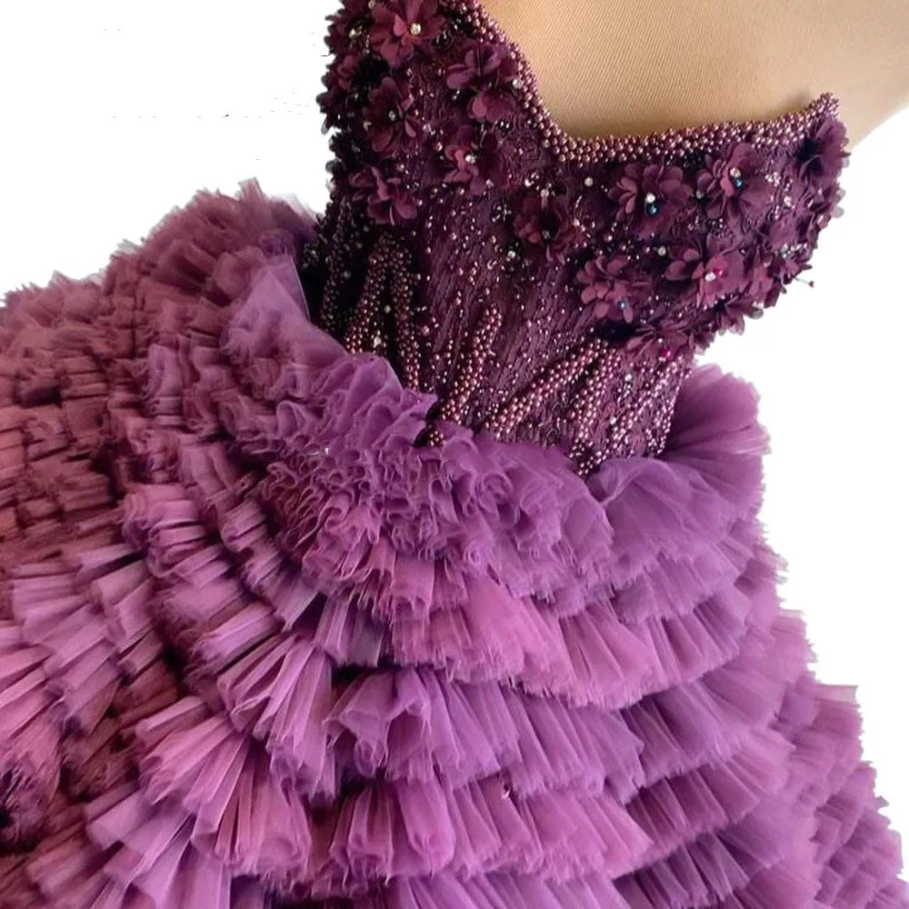 

Evening Dresses Sleeveless Formal Party Purple Tulle Ruffle Prom Gowns 2020 For Women Sweetheart Plus Size