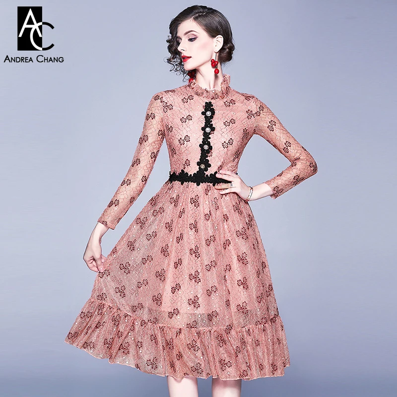 Женское платье с цветочным принтом розовое темно-зеленое бальное длинным