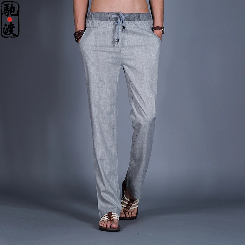 Брюки Гольф мужские прямые удобные дышащие штаны из натурального льна тонкие