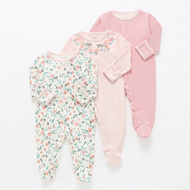 3Pcs/Pack Baby Boys Girls Cotton Rompers Set Newborn Sleepsuit Infant Long Sleeve cartoon Jumpsuit Baby Pajamas 0-12Months